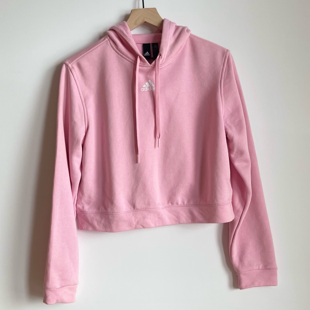 Adidas cropped hoodie Size: Women’s Large - Pink & White